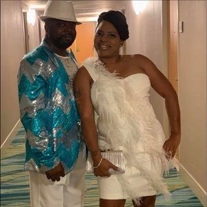 Feathered one shoulder dress